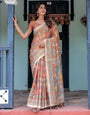 Terracotta Handloom Cotton Saree with Blooming Floral Print & Madhubani Fish Pallu