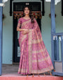 Plum Rose Handloom Cotton Saree with Floral Buttas & Traditional Peacock Medallion Pallu
