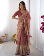 Maroon Handloom Cotton Saree with All-Over Floral Print & Multicolor Royal Procession Pallu