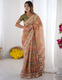 Multicolor Zari Woven Handloom Cotton Saree with Traditional Animal & Floral Motifs and Tassels