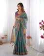 Sea Green & Purple Linen Cotton Saree with Hand-Painted Krishna Raas Leela Pallu